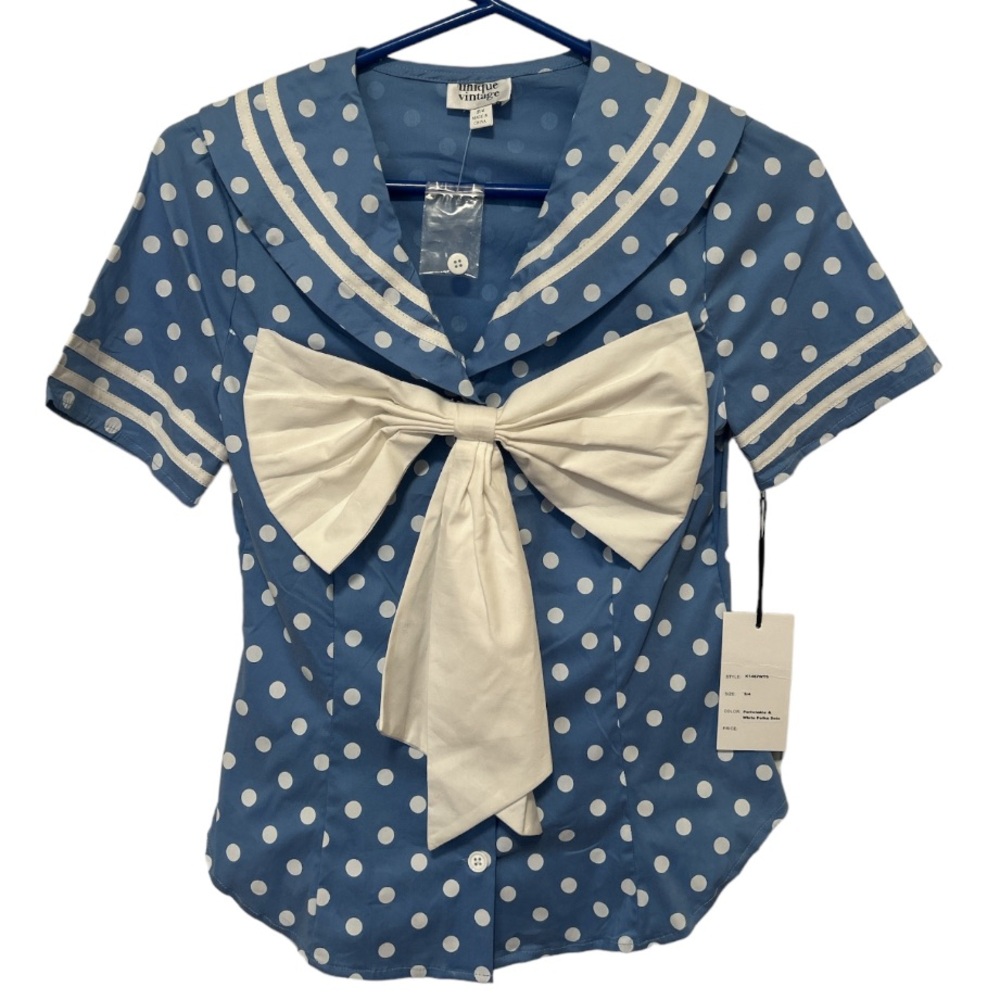 Unique Vintage Polka Dot Bow Sailor Shirt